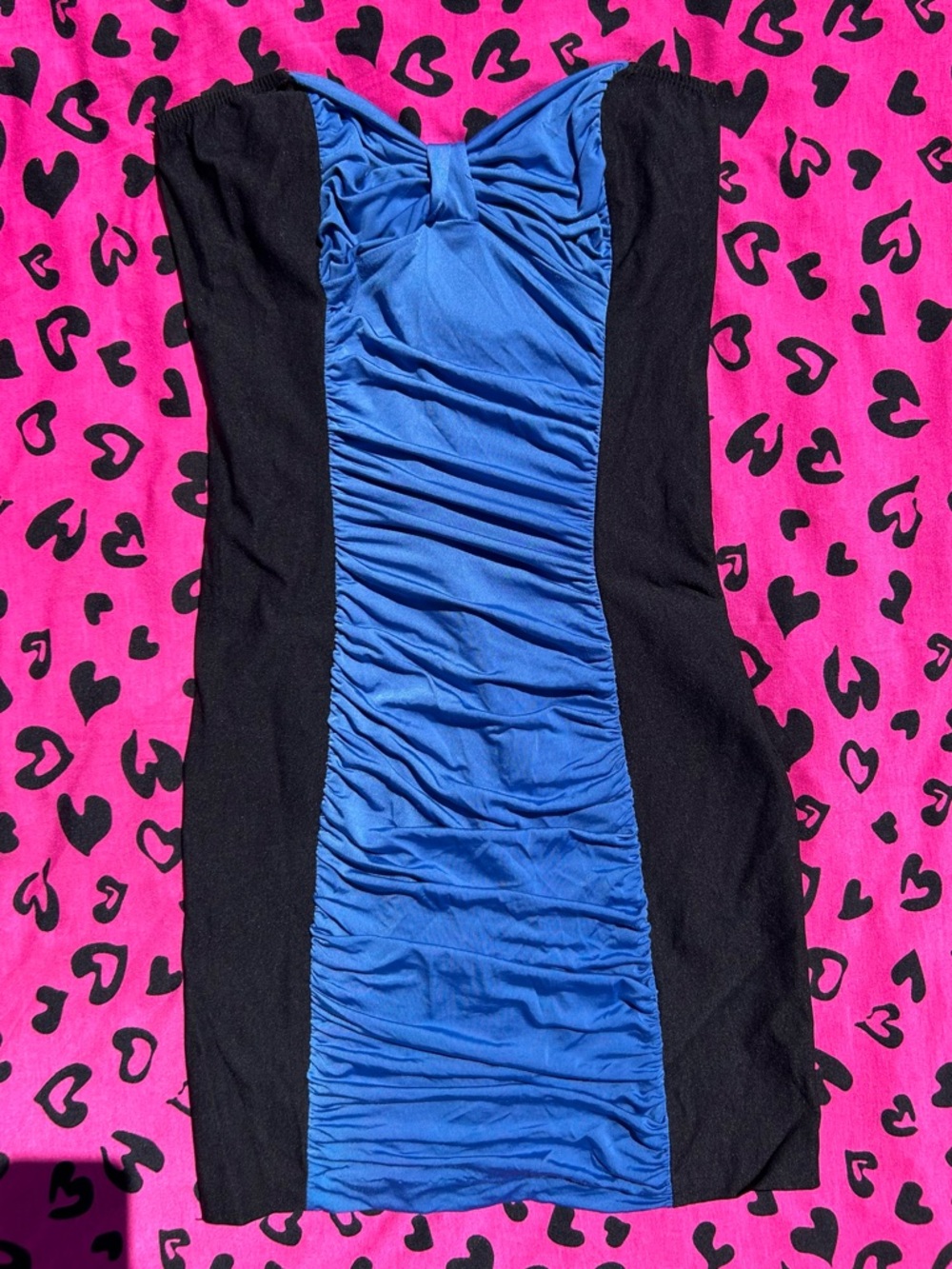 Strapless Ruched Bodycon Dress in Royal Blue and Black
